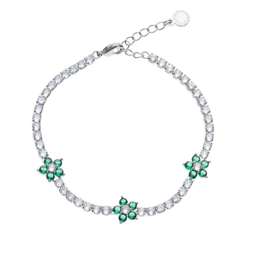 Ottaviani | Bracciale Tennis | Zirconi bianchi | Bronzo argent. | Fiori verdi