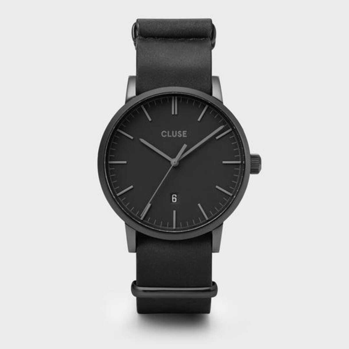 Cluse Orologio Uomo Minimalista Total Black | Pelle NATO | Cassa 40mm