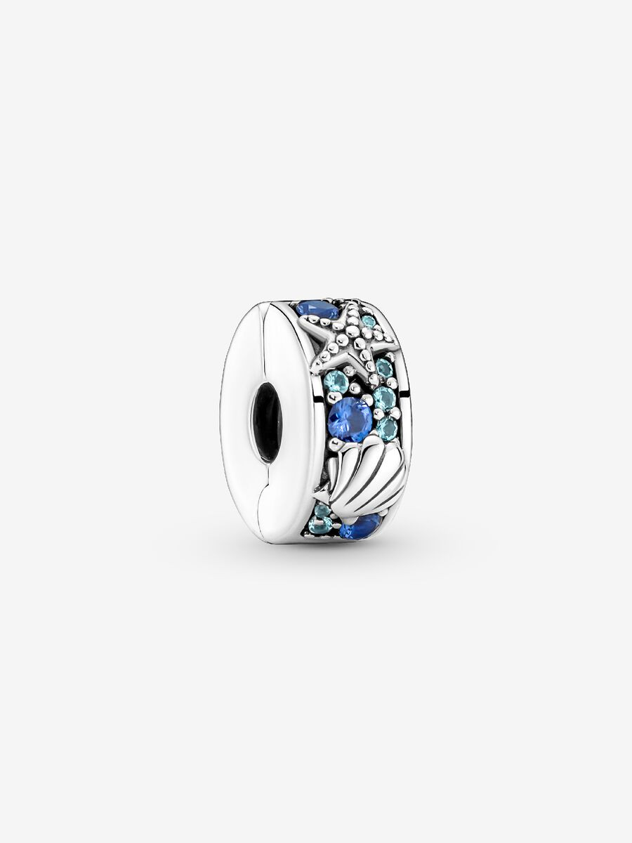 Pandora | Charm | Stelle marine e conchiglie | Cristalli blu | Inserto silicone