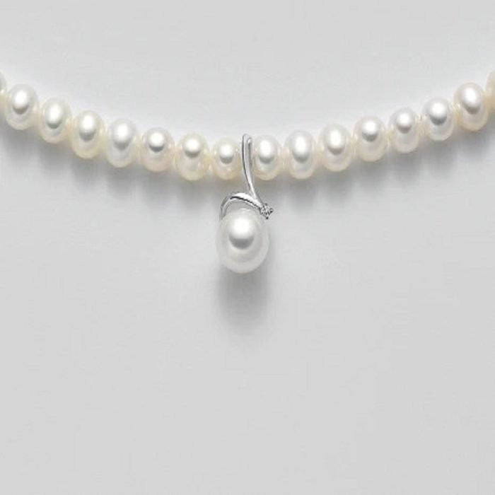 Mikiko Collana Donna Filo di Perle Fresh Water e Diamanti | Oro 18 kt | 40 cm