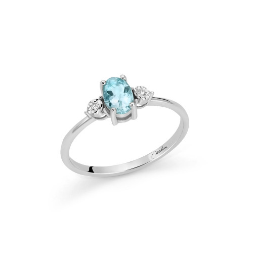 Anello Miluna in Oro Bianco 18K con Acquamarina e Diamanti