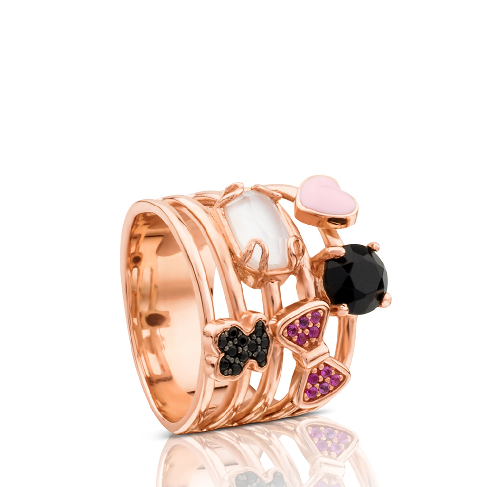 Tous Anello Donna Vermeil Rosa Orsetto | Argento 925 | Quarzo & Madreperla