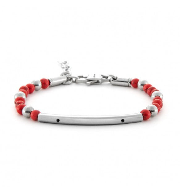 Paciotti Bracciale Uomo Turchese Rosso | Acciaio Rodiato | Cristalli Neri