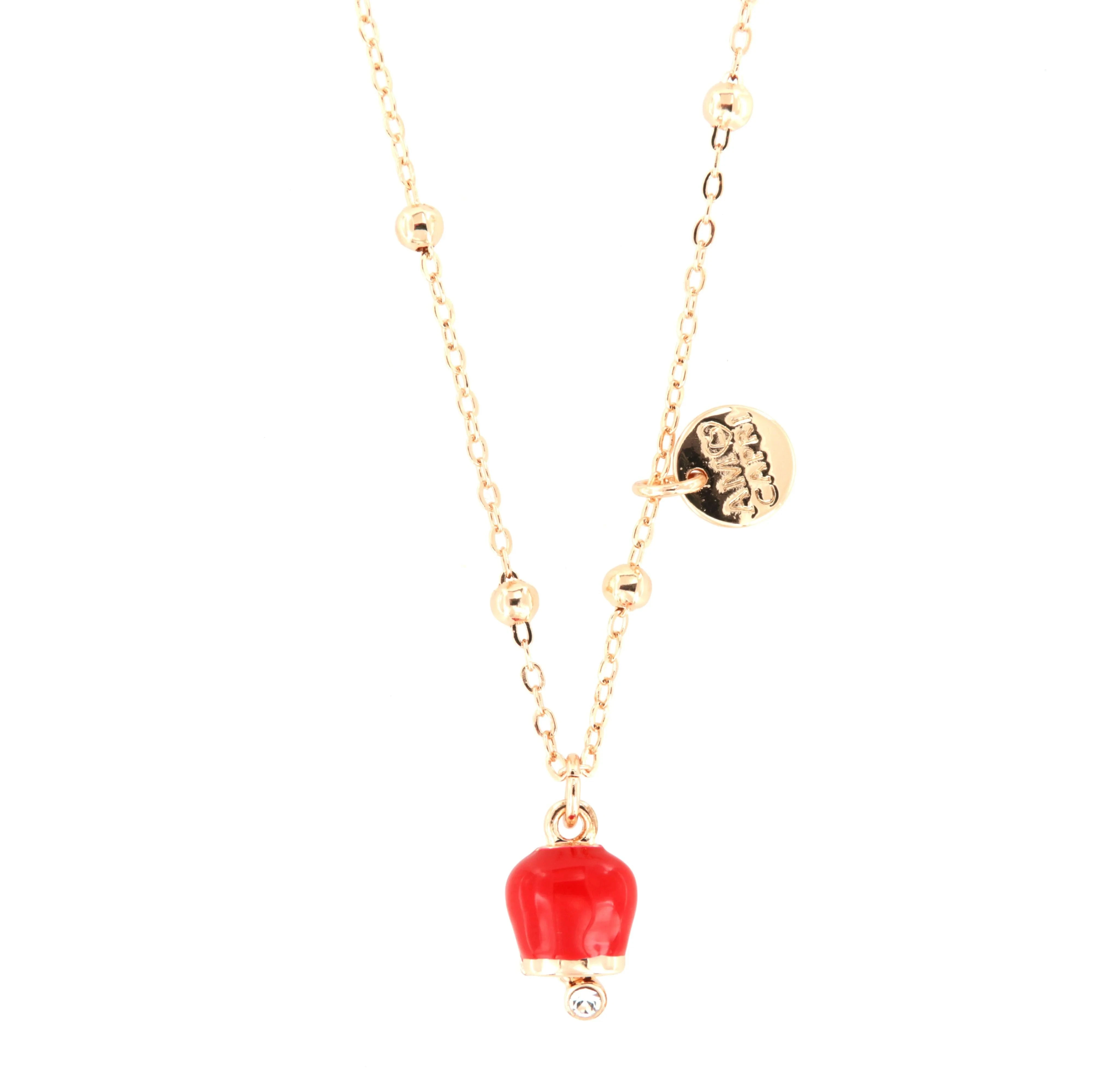 BySimon Collana Donna Campanella Portafortuna | Metallo Base | Smalto Rosso