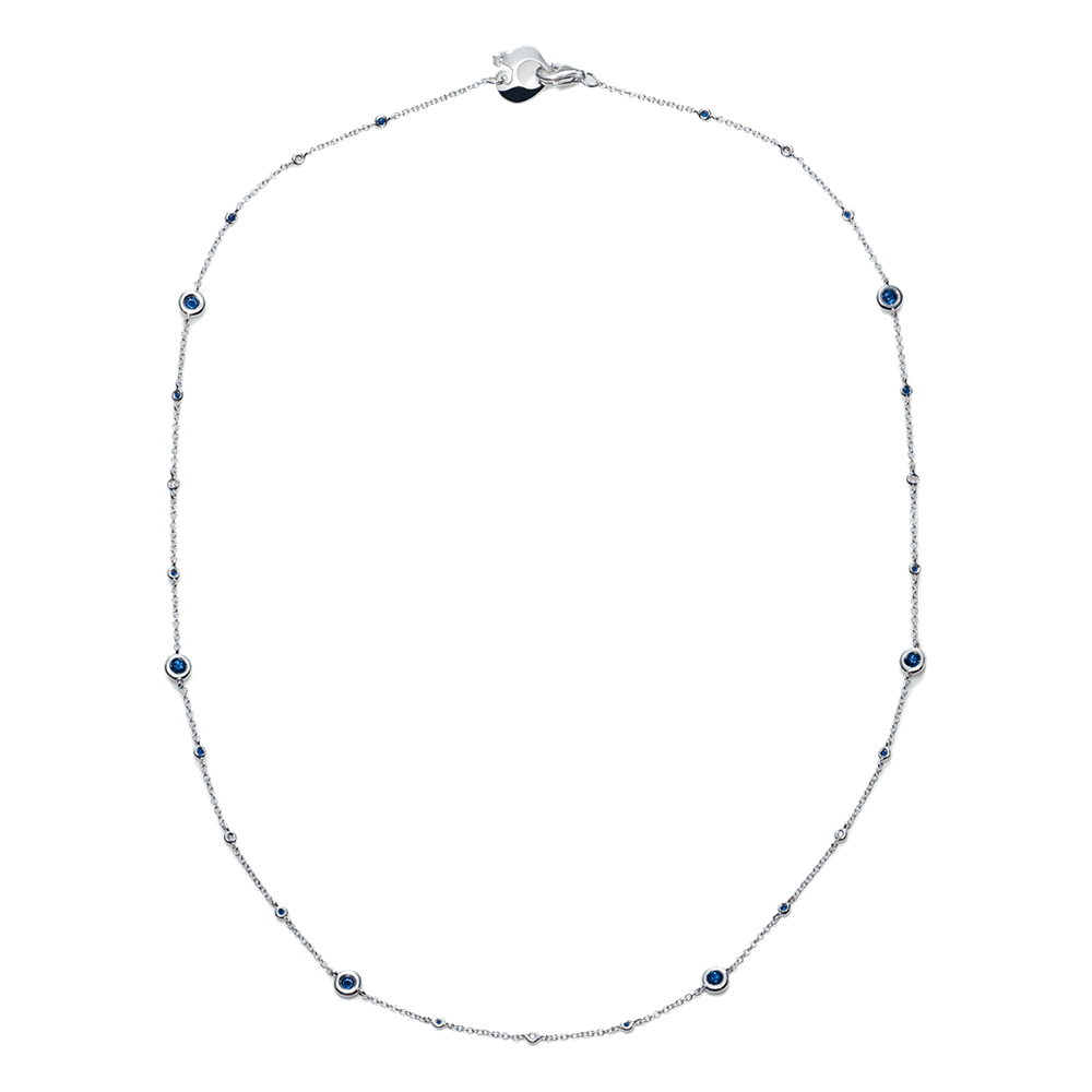 Chantecler Collana Donna con Diamanti e Zaffiri | Oro Bianco 18Kt | 42cm