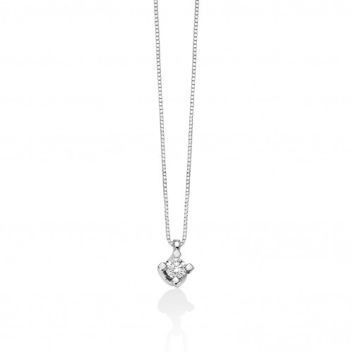 Miluna Collana Punto Luce in Oro Bianco 18K con Diamante 0,05 ct