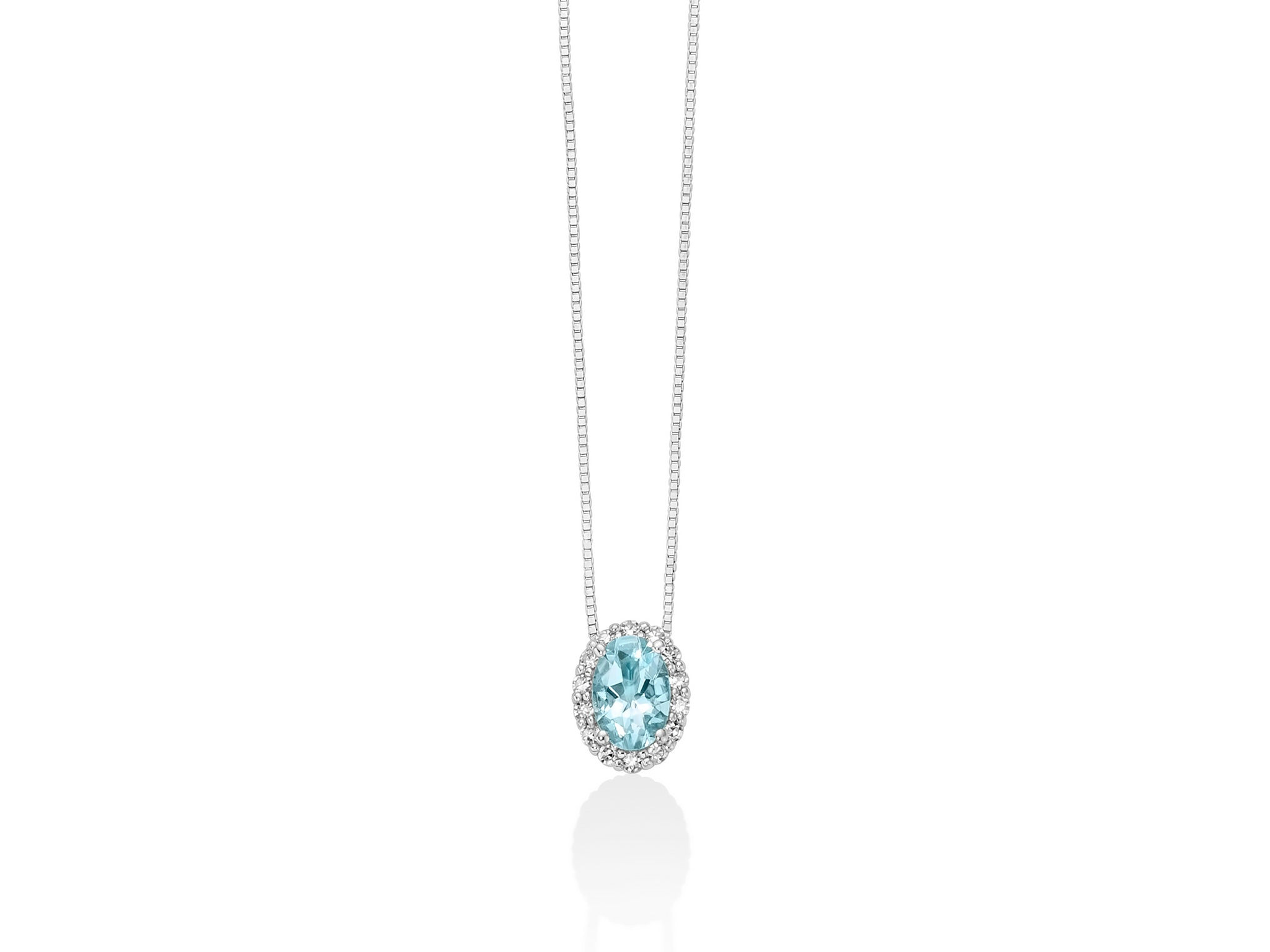 Miluna Collana in Oro Bianco 18K con Acquamarina Ovale e Diamanti