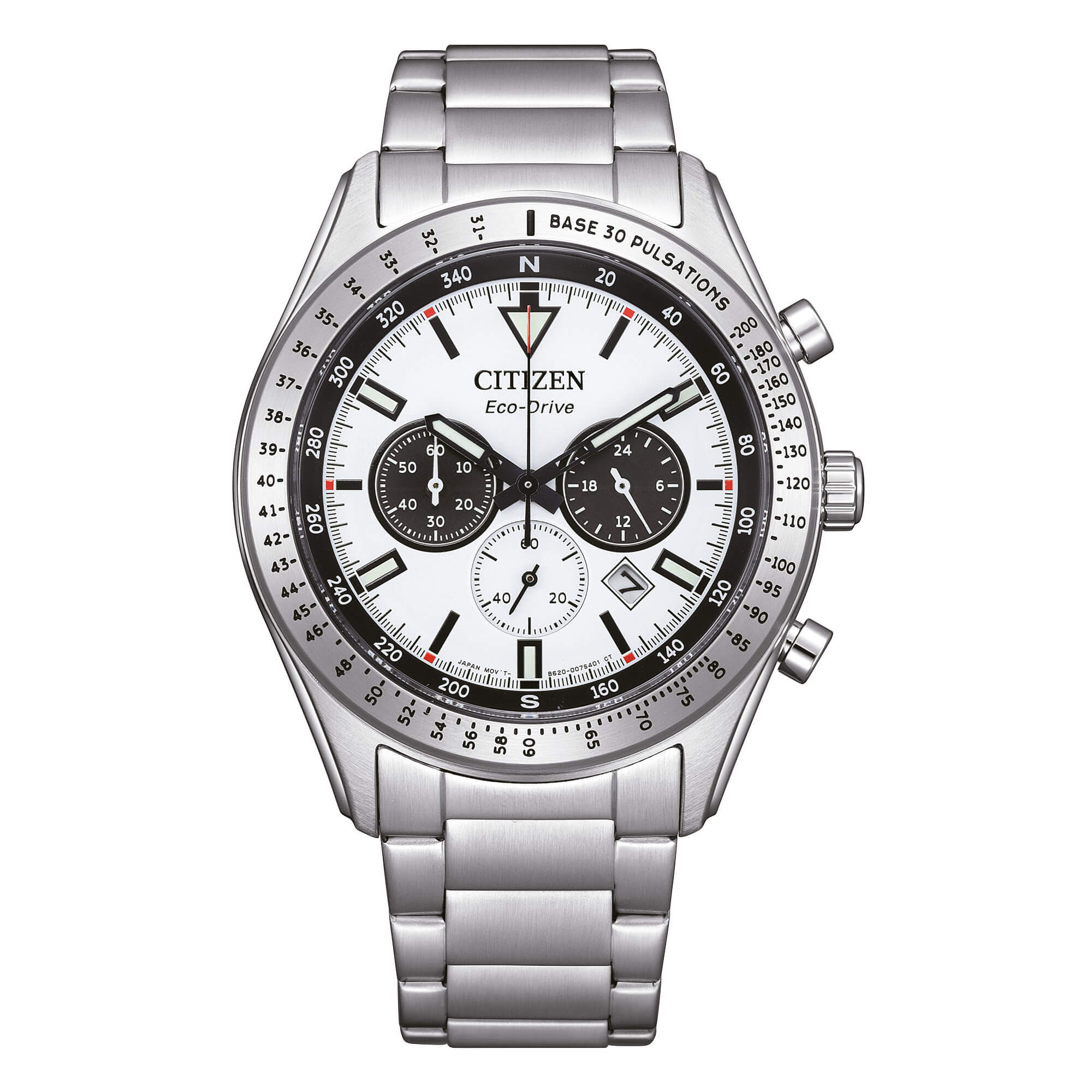 Citizen Rescue Crono Eco Drive in Acciaio con Quadrante Bianco