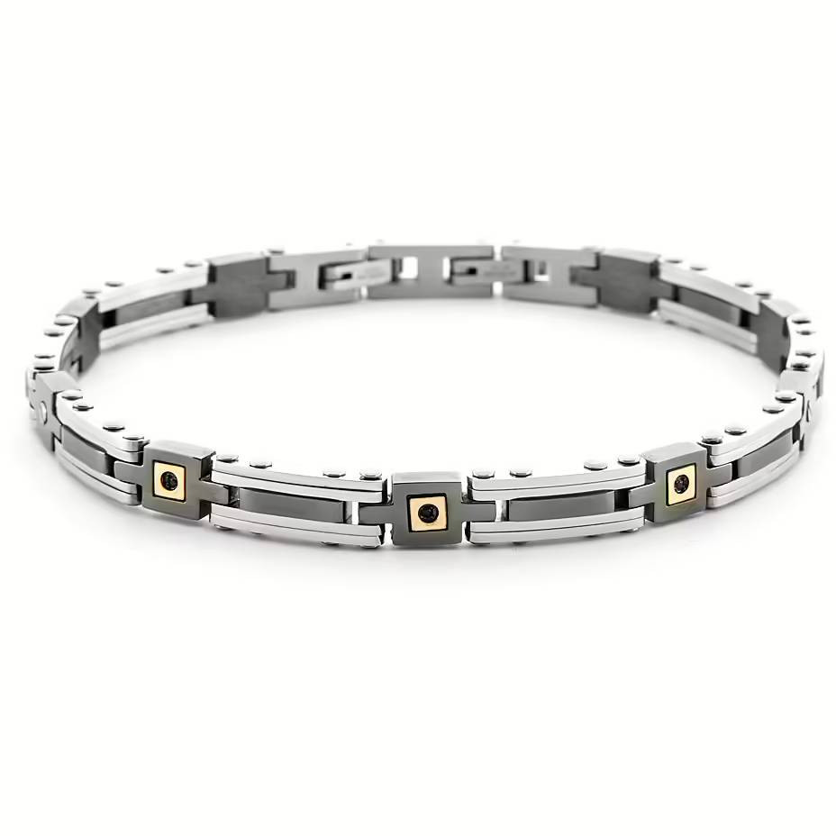 Paciotti Bracciale Uomo Oro18kt&SpinelliNeri | Acciaio | 19-21cm