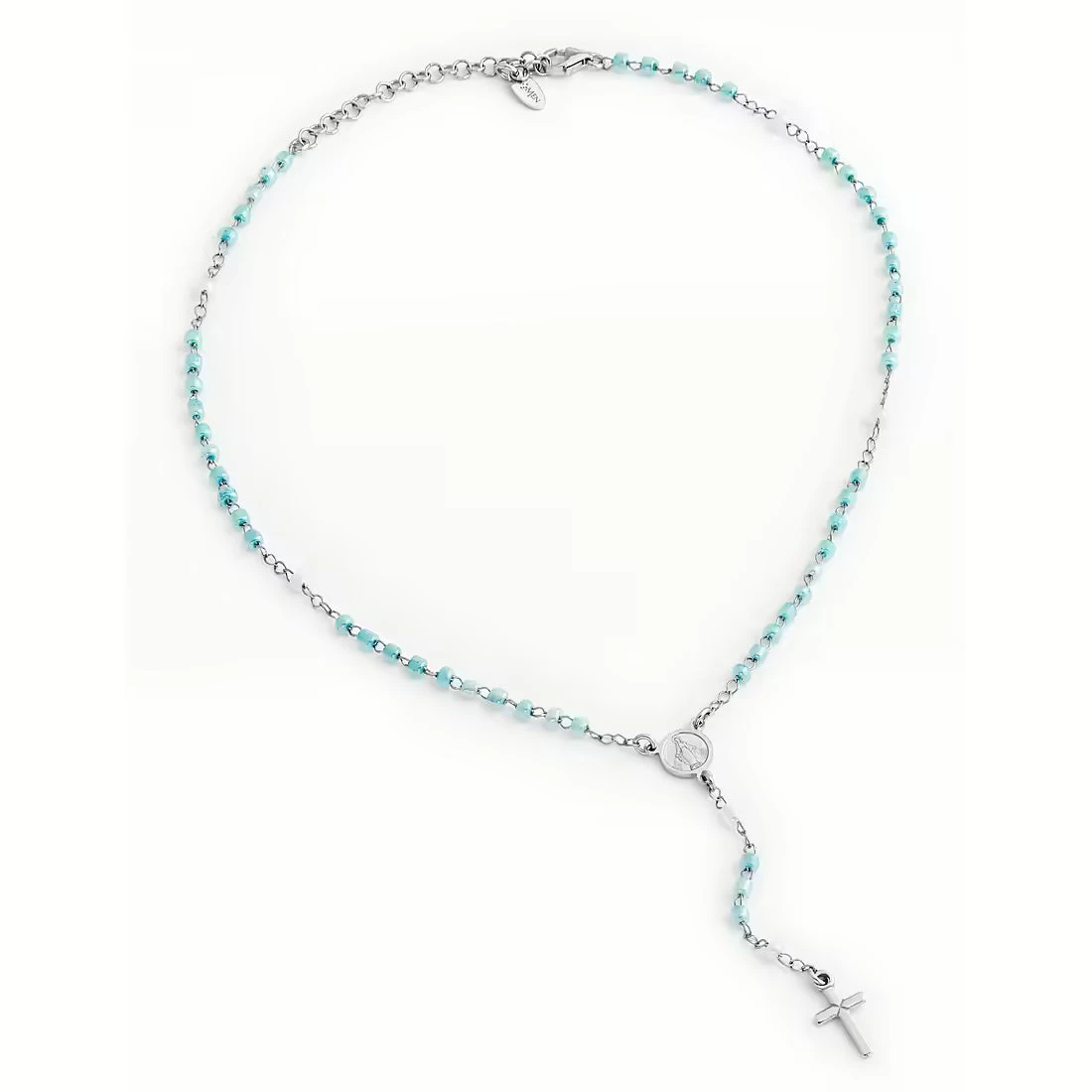 Amen Collana Bimbo Rosario con Perline Azzurre in Argento 925