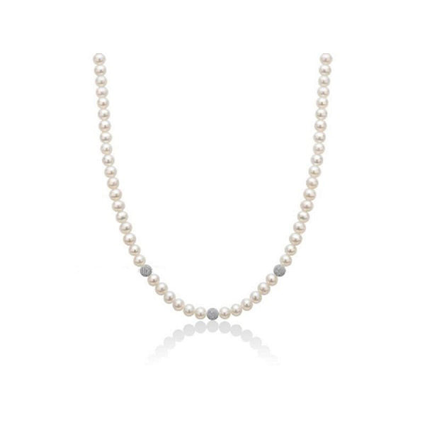 Collana Miluna Perle con Tre Sfere in Oro Bianco 18K