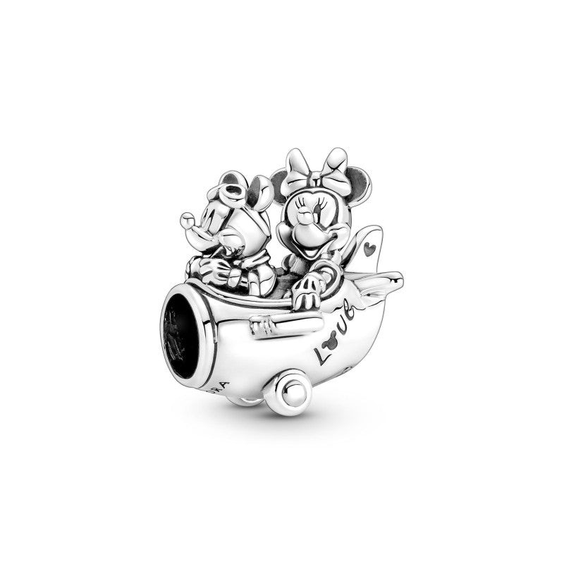 Pandora | Charm | Mickey e Minnie in aereo | Argento 925 | Incisione Love