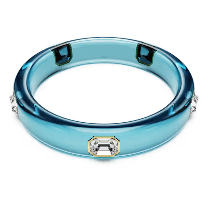 Swarovski Bracciale Rigido Blu Vibrante | Placcatura Oro | Cristalli Octagon