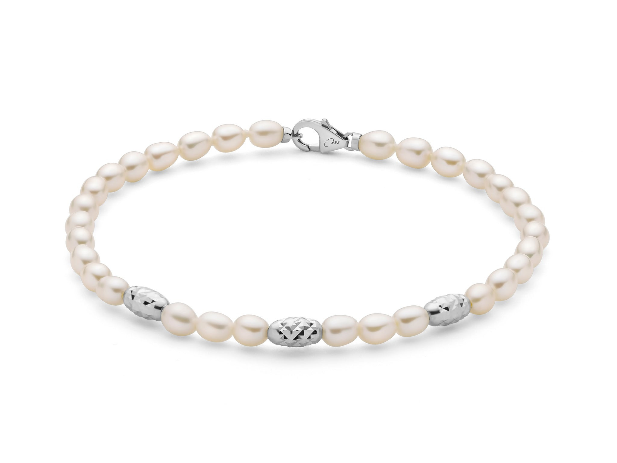 Bracciale Miluna Pepite di Perle con Tre Elementi in Argento Diamantato