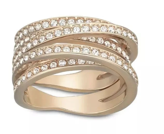 Swarovski Anello Donna Spirale Pavé Cristalli | Oro Giallo | Misura Regolabile