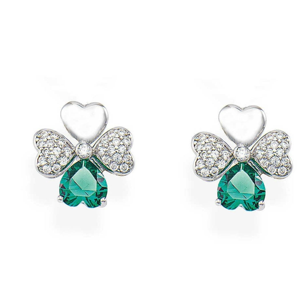 Amen Orecchini Donna Quadricuore zirconi bianchi-verdi|Argento925|Farfallina