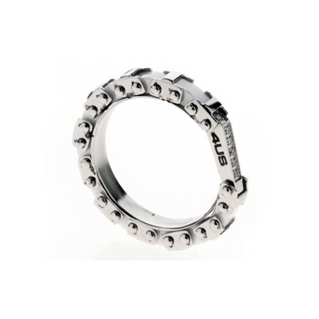 Paciotti Anello Uomo Catena Ceramica Bianca | Acciaio Lucido | Cristalli Bianchi