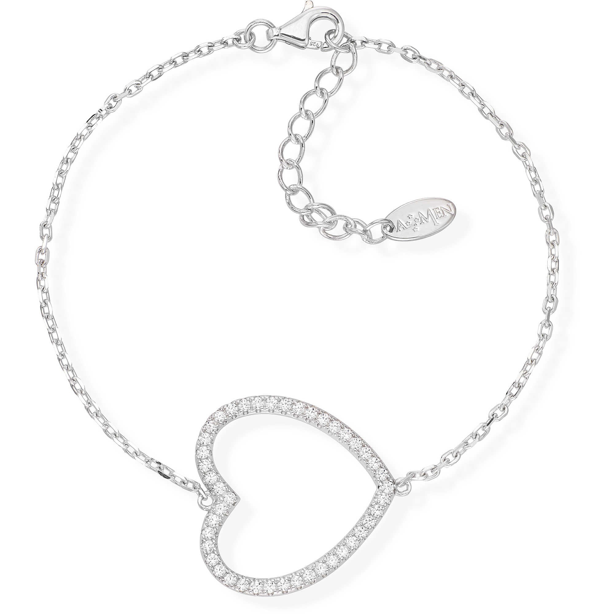 Amen Bracciale Donna Cuore Zirconi Bianchi | Argento 925 | Regolabile 16-19 cm