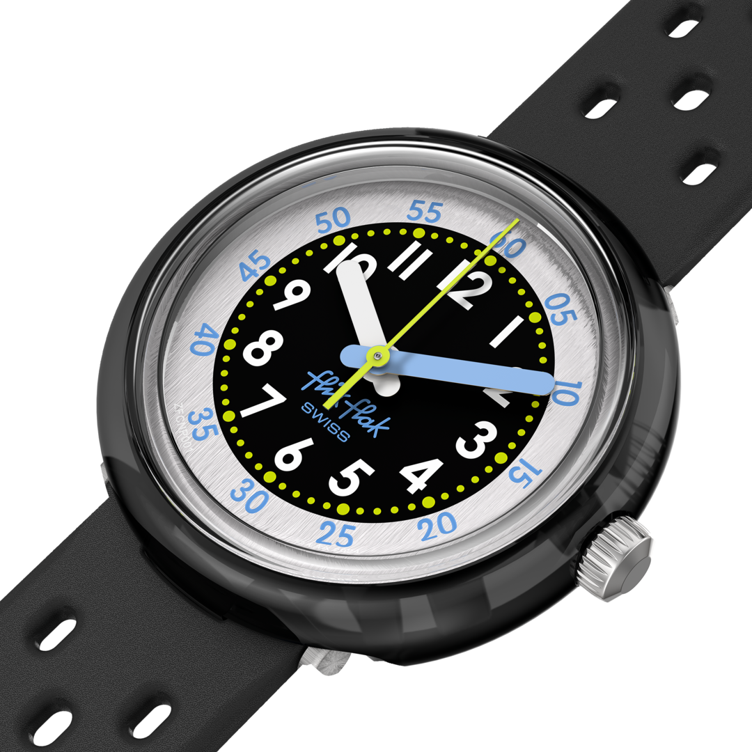 Flik Flak Orologio Bambino Design Nero e Argento | Cassa Acciaio | 3 ATM