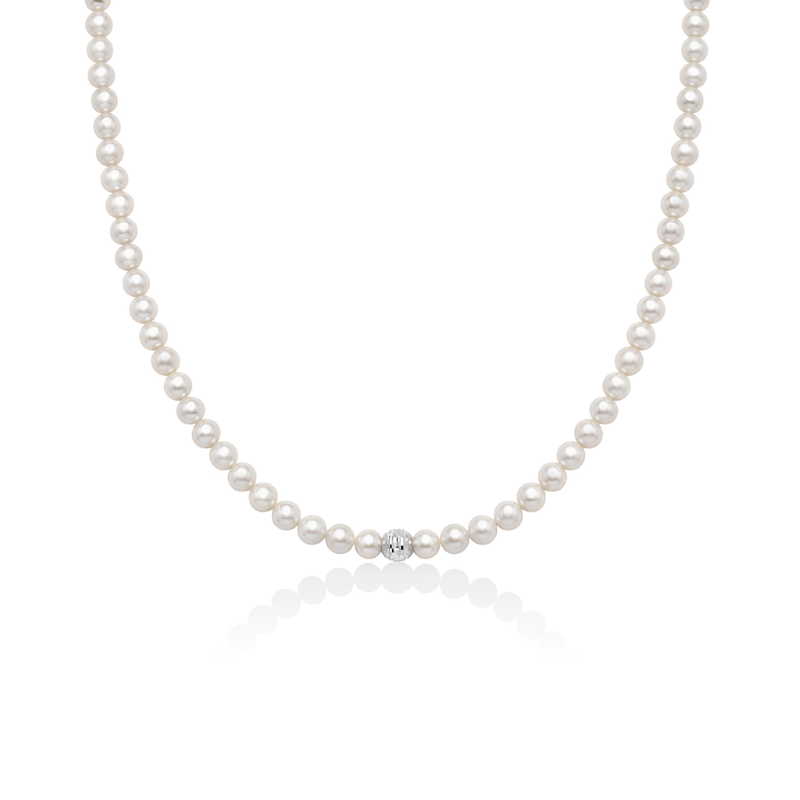 Collana Miluna con Perle Bianche e Sfera Centrale in Oro Bianco 375 PCL6925BX