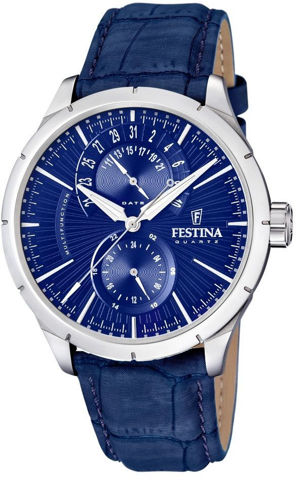 Festina Orologio Retro Blu al Quarzo con Cinturino in Pelle