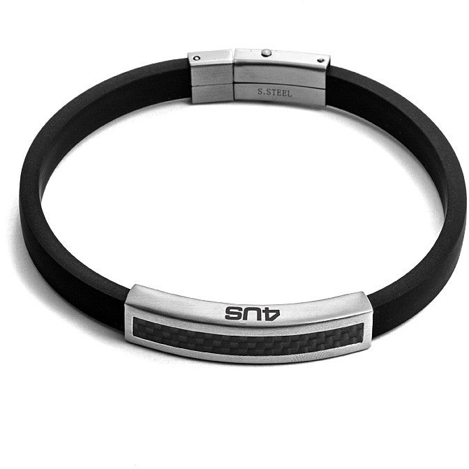 Paciotti Bracciale Uomo Brillance | Acciaio e Gomma Nera | Targa Centrale