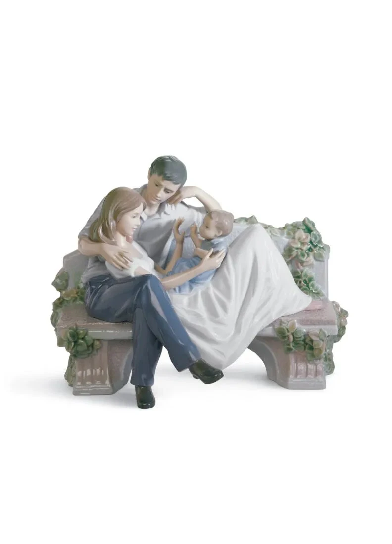Lladrò Figura Famiglia Felice su Panchina | Porcellana | 19cm