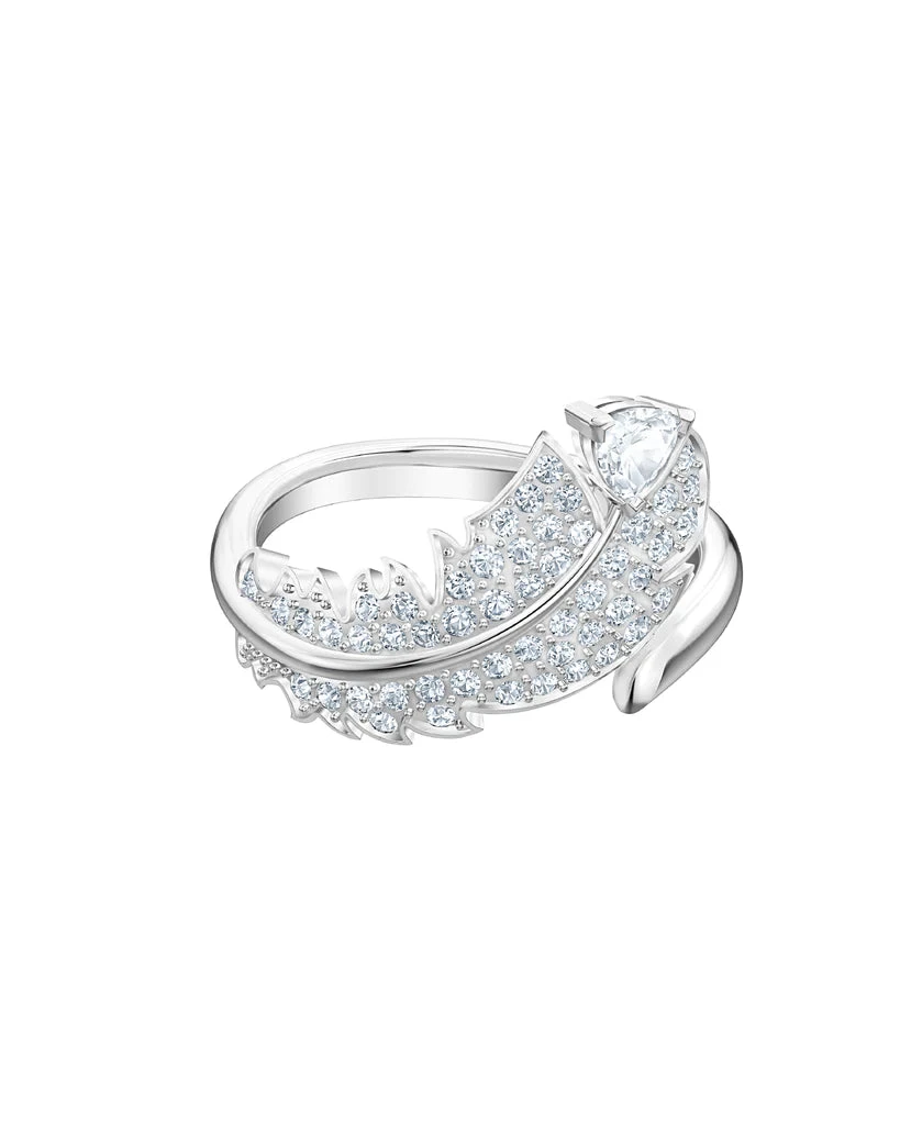 Swarovski Anello Donna Piuma Cristalli | Metallo Anallergico | Placcatura Rodio