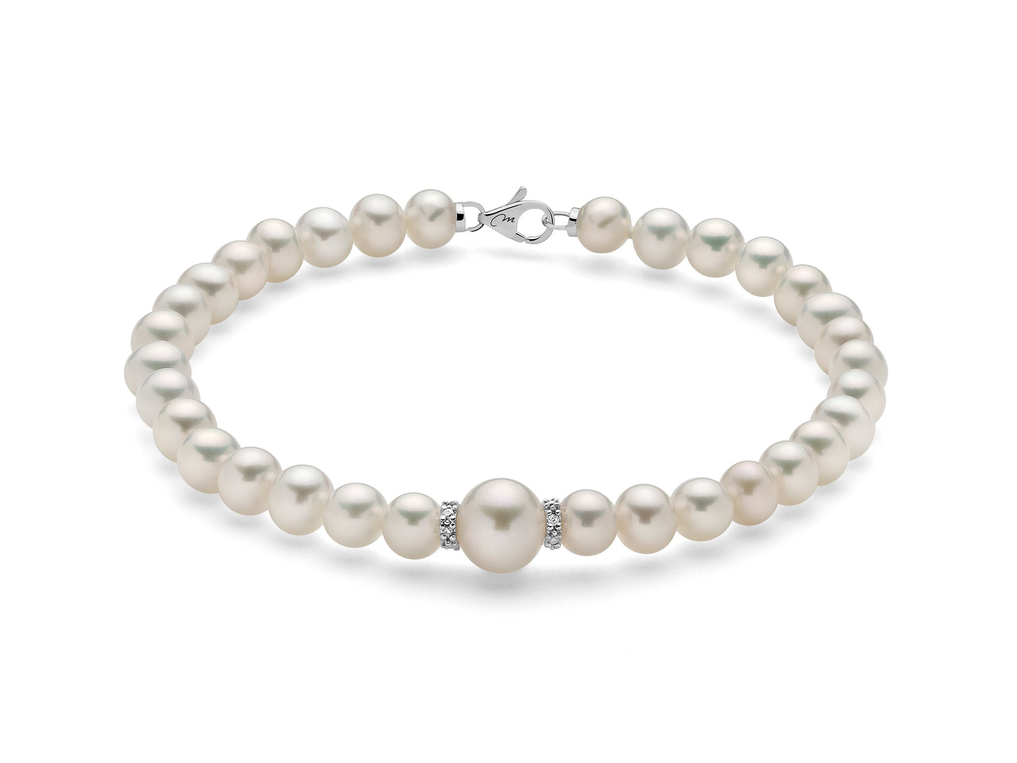 Miluna Bracciale Donna Perle e Diamanti | Oro Bianco 18K | Perla Centrale 8mm