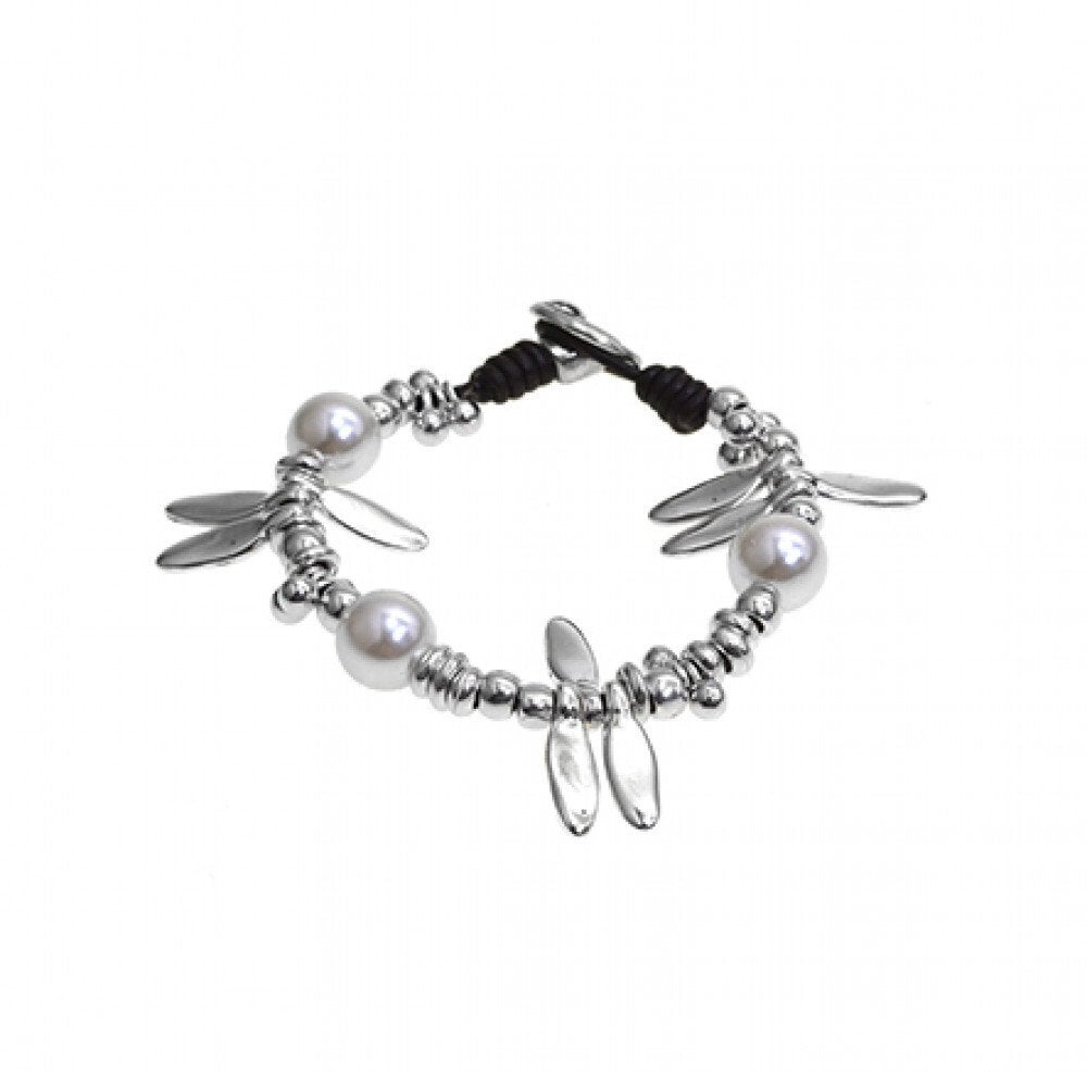 Madness Bracciale Donna Perle Classiche e Design Audace | Argento 925 | Pelle