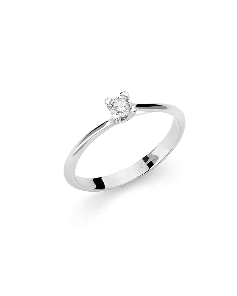 Anello Solitario Miluna in Oro Bianco 18 kt con Diamante Naturale