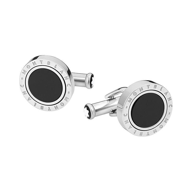 Montblanc Gemelli Uomo Meisterstück Rotondi | Acciaio e Onice | Anello Girevole