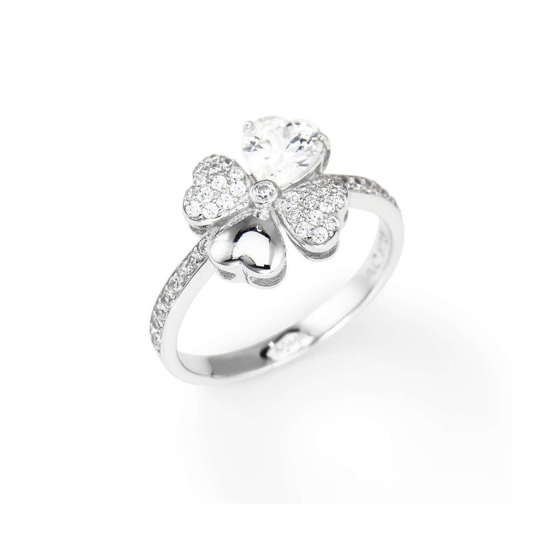 Amen Anello Donna Quadricuore Portafortuna | Argento 925 | Zirconi Bianchi