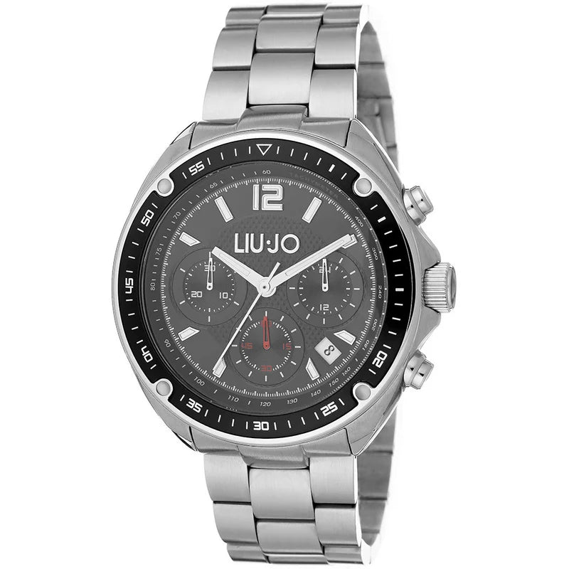 Liu Jo Freeman TLJ1082, cronografo uomo con quadrante nero e bracciale in acciaio, vista frontale