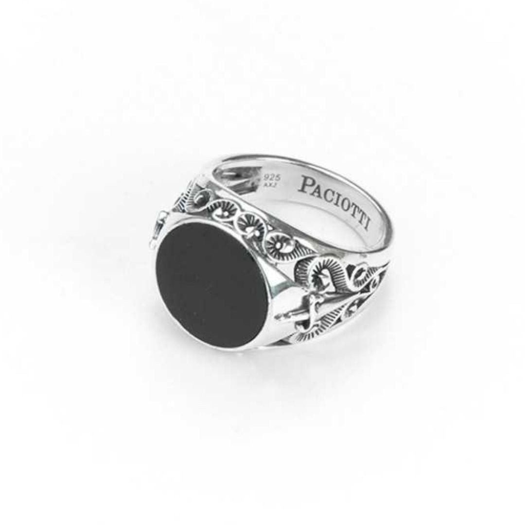 Cesare Paciotti Anello Uomo Sigillo Onice Nero | Argento | Collezione Relief