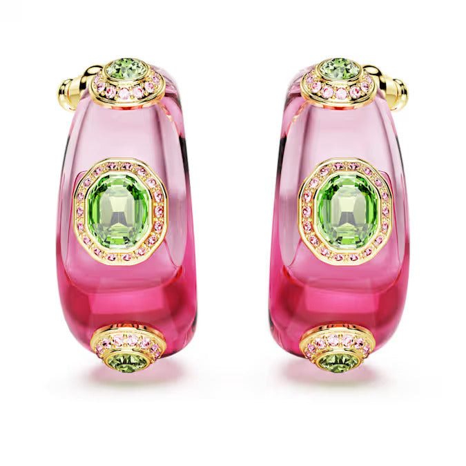 Swarovski Orecchini Donna Cerchio Rosa con Cristalli Verdi | Placcato Oro | Pavé
