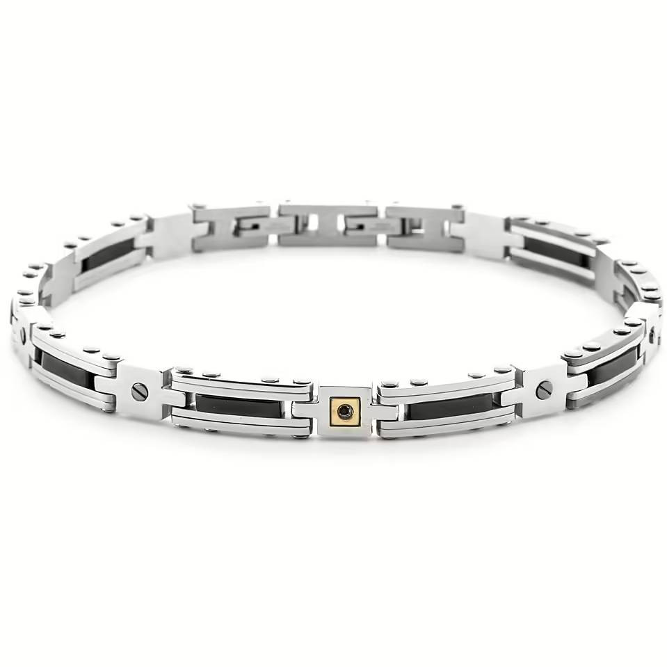 Paciotti Bracciale Uomo con Spinelli Neri e Inserto Oro | Acciaio | Regolabile