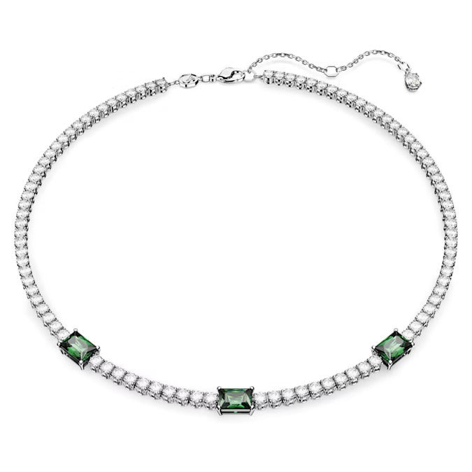 Swarovski Collana Donna Matrix Tennis Verde | Rodio | Regolabile 38-45cm