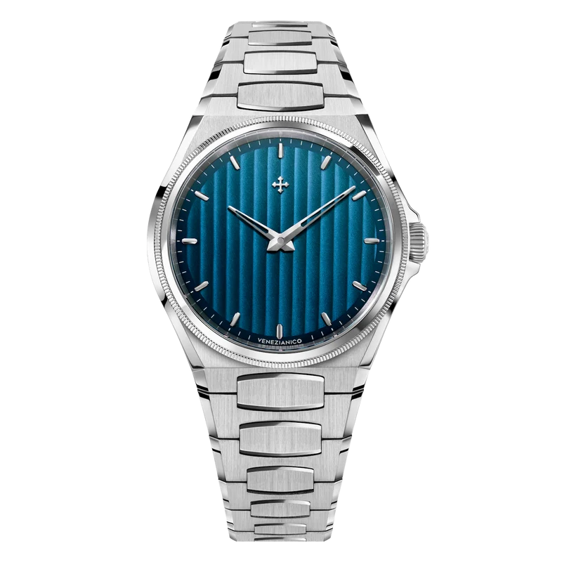Venezianico Arsenale Blu con quadrante a bande verticali e bracciale integrato Canova Concept.