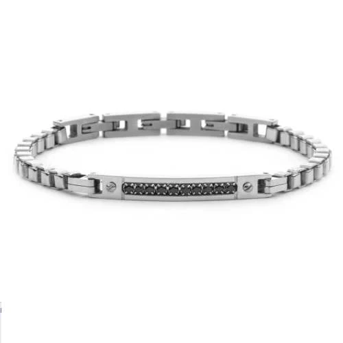 Paciotti | Bracciale Uomo | Targa zirconi neri | Acciaio | Maglia sfaccettata