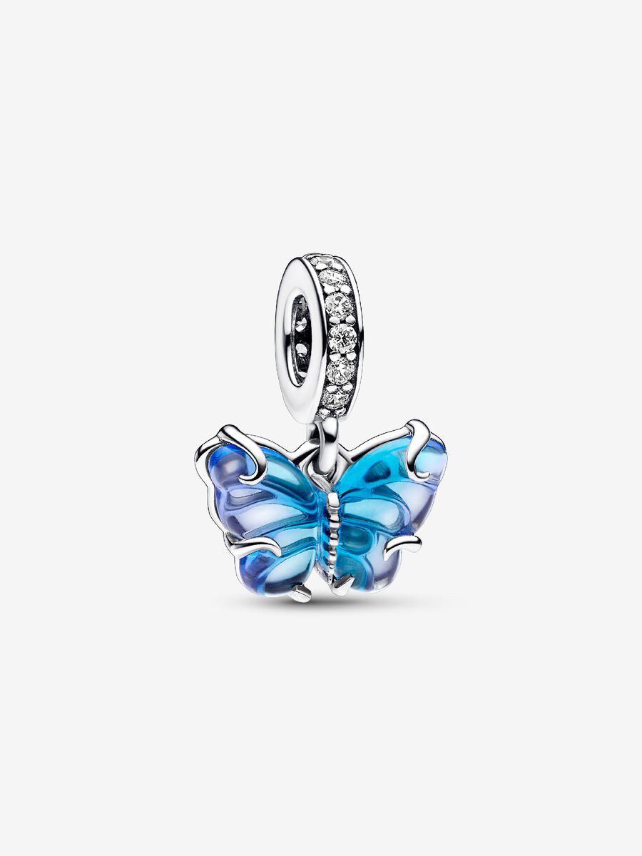Pandora | Charm | Farfalla Vetro di Murano Blu | Argento 925 | Pavé