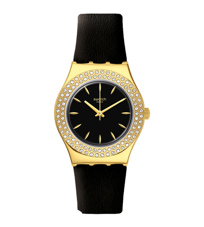 Swatch Orologio Donna Dorato con Cristalli | Cinturino Silicone | Resistente 30m