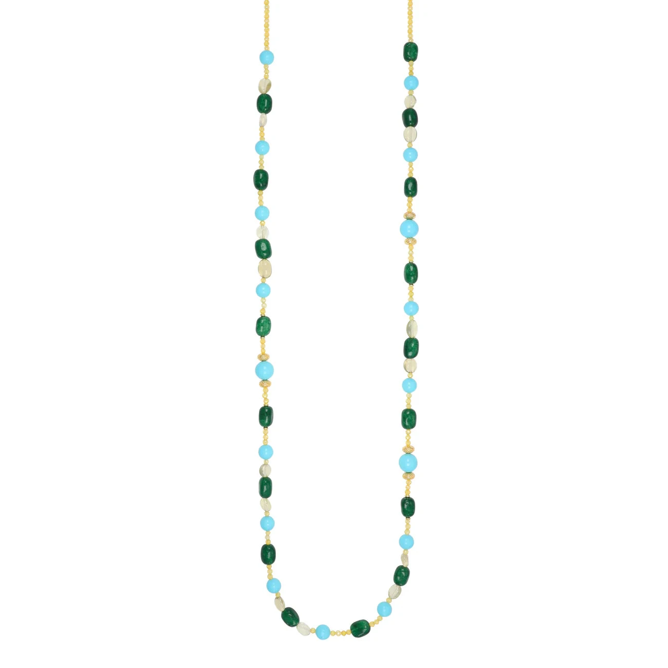 NIVY Collana lunga con Agata Verde, Quarzo Lemon e Pasta di Turchese