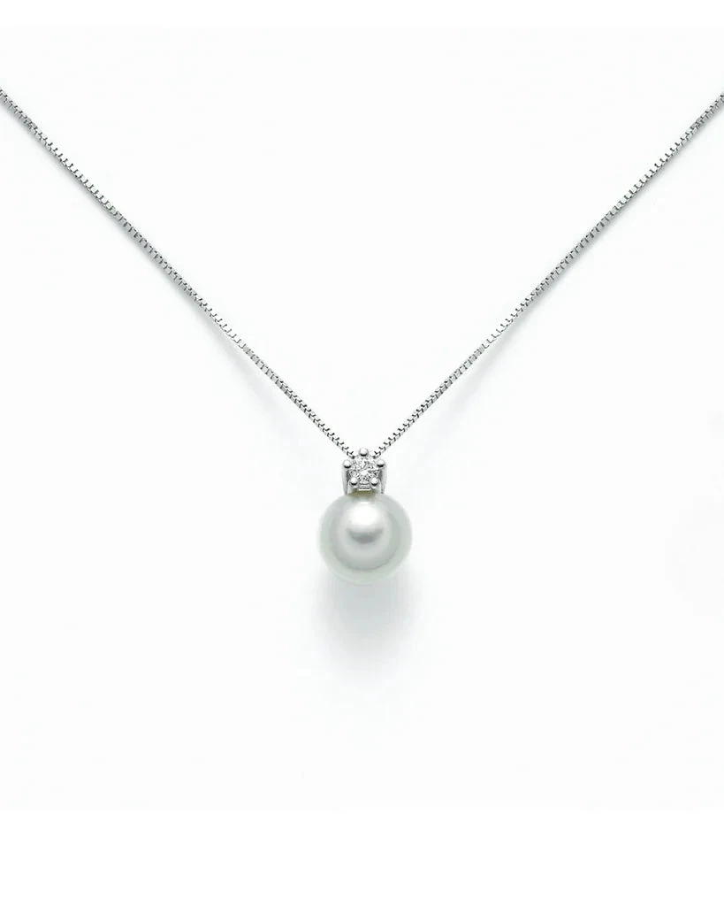 Nimei Collana Donna Pendente Perla Akoya 6,5-7mm | Oro Bianco 18K | Diam. 0,04ct