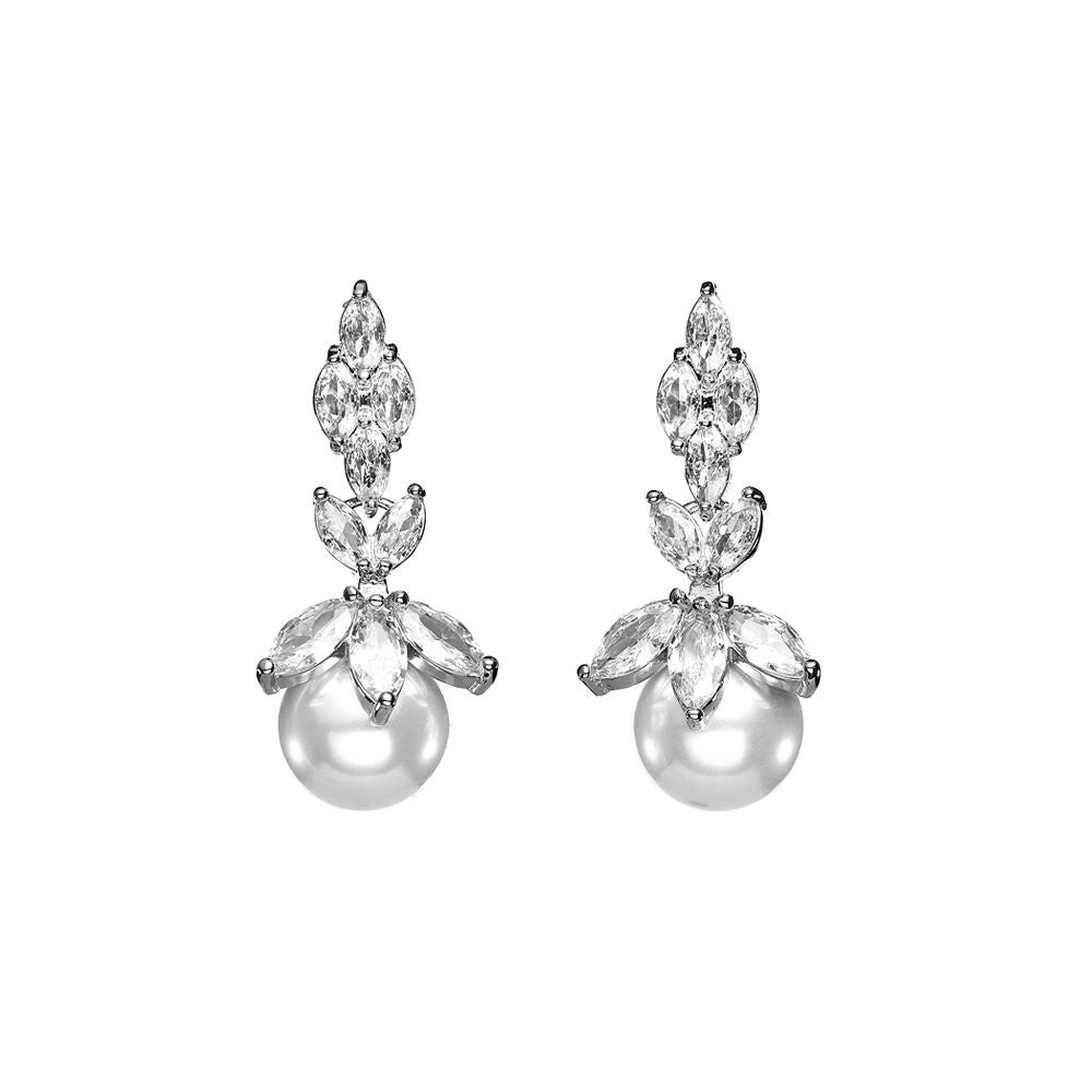 Ottaviani Orecchini Donna Fantasia con Zirconi e Perla|Bronzo Argentato|4,5 cm
