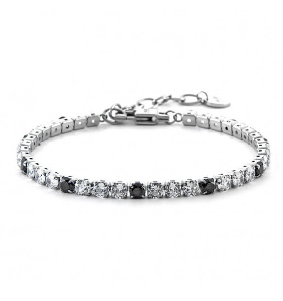 Cesare Paciotti 4US Bracciale Uomo Tennis in Acciaio con Cristalli Bianchi e