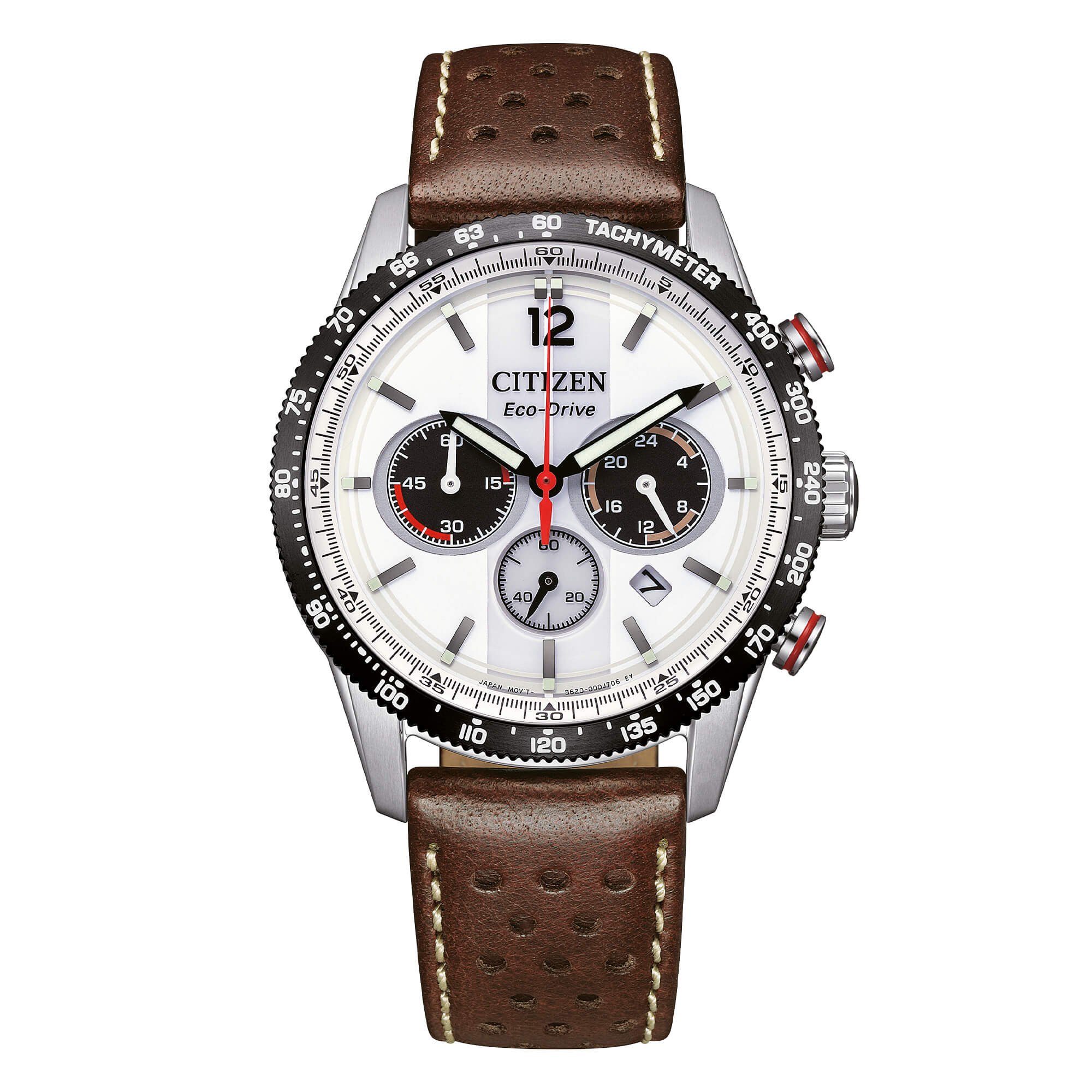 Citizen Racing Crono Eco Drive in Acciaio con Cinturino Pelle Marrone