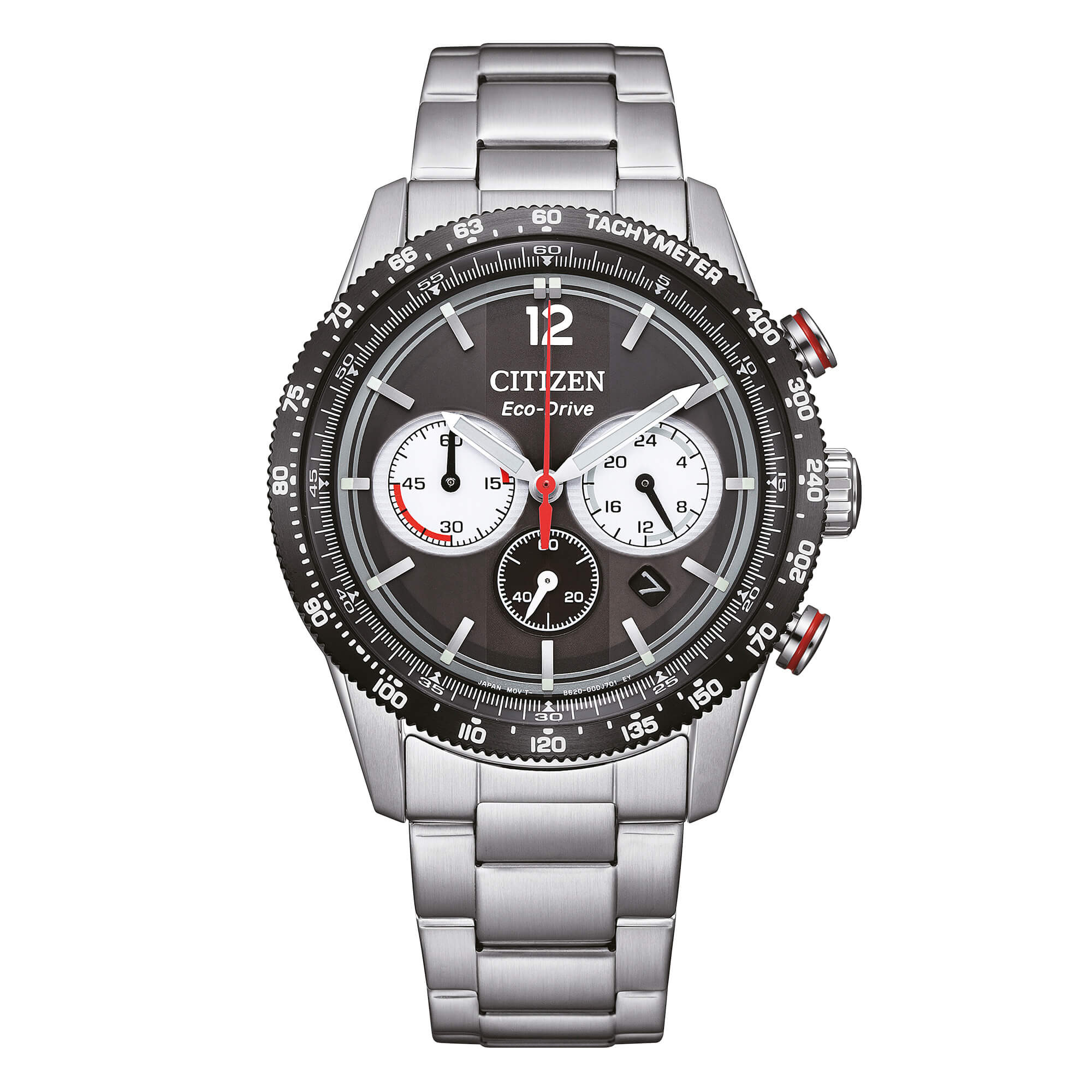 Citizen Racing Crono Eco Drive in Acciaio con Quadrante Nero