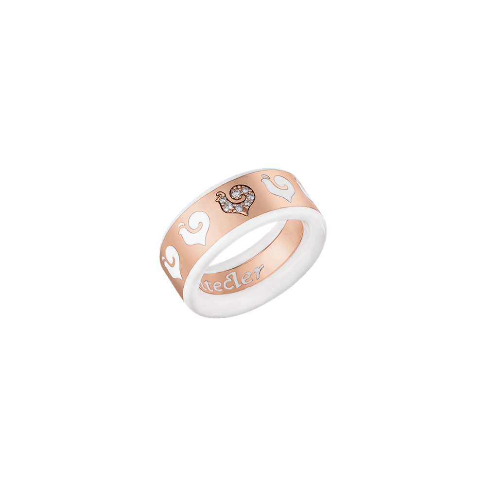Chantecler Anello Donna Carousèl Smalto Bianco | Oro Rosa 18Kt | Pavé Diamanti