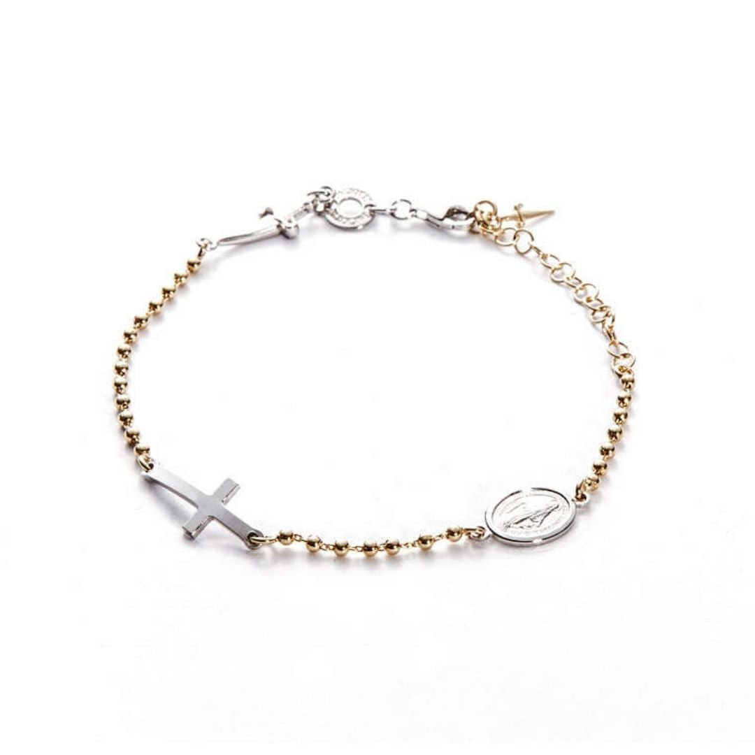 Paciotti Bracciale Uomo Croce e Medaglietta | Argento-Oro | Chiusura Moschettone